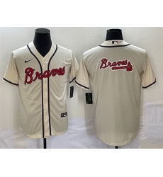 Men Atlanta Braves Cream Team Big Logo Cool Base Stitched Baseball Jersey Men Atlanta Braves Cream Team Big Logo Cool Base Stitched Baseball Jersey