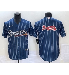 Men Atlanta Braves Navy Team Big Logo Cool Base Stitched Baseball Jersey Men Atlanta Braves Navy Team Big Logo Cool Base Stitched Baseball Jersey