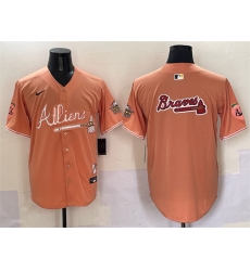 Men Atlanta Braves Team Big Logo Peach 2024 Atliens 26 Peach With Outkast Patch Vapor Limited Stitched Baseball Jersey Men Atlanta Braves Team Big Logo Peach 2024 Atliens 26 Peach With Outkast Patch Vapor Limited Stitched Baseball Jersey