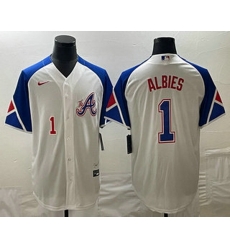 Men's Atlanta Braves #1 Ozzie Albies Number White 2023 City Connect Cool Base Stitched Jersey Men's Atlanta Braves #1 Ozzie Albies Number White 2023 City Connect Cool Base Stitched Jersey