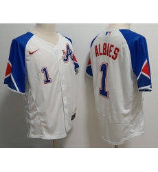 Men's Atlanta Braves #1 Ozzie Albies White 2023 City Connect Flex Base Stitched Baseball Jersey Men's Atlanta Braves #1 Ozzie Albies White 2023 City Connect Flex Base Stitched Baseball Jersey