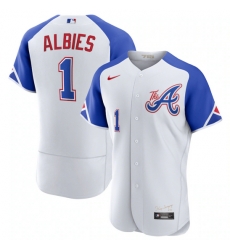 Men's Atlanta Braves #1 Ozzie Albies White 2023 City Connect Flex Base Stitched Jersey Men's Atlanta Braves #1 Ozzie Albies White 2023 City Connect Flex Base Stitched Jersey