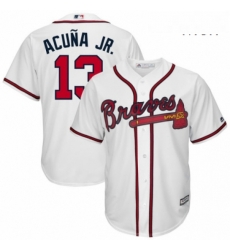 Mens Atlanta Braves 13 Ronald Acua Jr Majestic White Official Cool Base Player Jersey Mens Atlanta Braves 13 Ronald Acua Jr Majestic White Official Cool Base Player Jersey