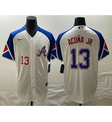 Men's Atlanta Braves #13 Ronald Acuna Jr Number White 2023 City Connect Cool Base Stitched Jerseys Men's Atlanta Braves #13 Ronald Acuna Jr Number White 2023 City Connect Cool Base Stitched Jerseys