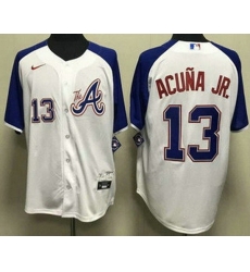 Men's Atlanta Braves #13 Ronald Acuna Jr White 2013 City Cool base Jersey Men's Atlanta Braves #13 Ronald Acuna Jr White 2013 City Cool base Jersey