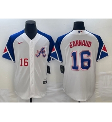 Men's Atlanta Braves #16 Travis dArnaud Number White 2023 City Connect Cool Base Stitched Jersey Men's Atlanta Braves #16 Travis dArnaud Number White 2023 City Connect Cool Base Stitched Jersey