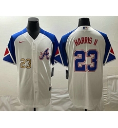 Mens Atlanta Braves #23 Michael Harris II Number White 2023 City Connect Cool Base Stitched Jersey Mens Atlanta Braves #23 Michael Harris II Number White 2023 City Connect Cool Base Stitched Jersey