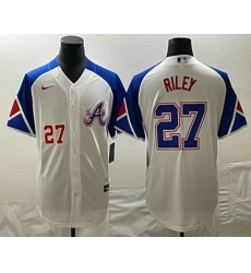 Mens Atlanta Braves #27 Austin Riley Number White 2023 City Connect Cool Base Stitched Jersey Mens Atlanta Braves #27 Austin Riley Number White 2023 City Connect Cool Base Stitched Jersey