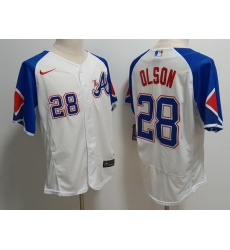 Men's Atlanta Braves #28 Matt Olson White 2023 City Connect Flex Base Stitched Baseball Jersey Men's Atlanta Braves #28 Matt Olson White 2023 City Connect Flex Base Stitched Baseball Jersey