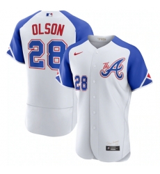 Men's Atlanta Braves #28 Matt Olson White 2023 City Connect Flex Base Stitched Jersey Men's Atlanta Braves #28 Matt Olson White 2023 City Connect Flex Base Stitched Jersey