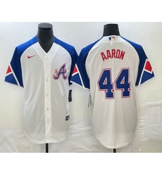 Men's Atlanta Braves #44 Hank Aaron White 2023 City Connect Cool Base Stitched Jersey Men's Atlanta Braves #44 Hank Aaron White 2023 City Connect Cool Base Stitched Jersey