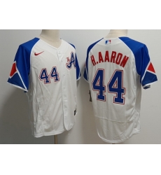 Men's Atlanta Braves #44 Hank Aaron White 2023 City Connect Flex Base Stitched Baseball Jersey Men's Atlanta Braves #44 Hank Aaron White 2023 City Connect Flex Base Stitched Baseball Jersey
