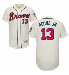 Mens Majestic Atlanta Braves 13 Ronald Acuna Jr Cream Alternate Flex Base Authentic Collection MLB Jersey Mens Majestic Atlanta Braves 13 Ronald Acuna Jr Cream Alternate Flex Base Authentic Collection MLB Jersey