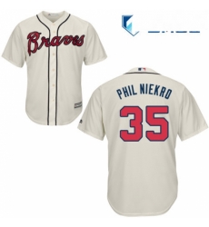 Mens Majestic Atlanta Braves 35 Phil Niekro Replica Cream Alternate 2 Cool Base MLB Jersey Mens Majestic Atlanta Braves 35 Phil Niekro Replica Cream Alternate 2 Cool Base MLB Jersey