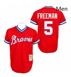 Mens Mitchell and Ness Atlanta Braves 5 Freddie Freeman Replica Red Throwback MLB Jersey Mens Mitchell and Ness Atlanta Braves 5 Freddie Freeman Replica Red Throwback MLB Jersey