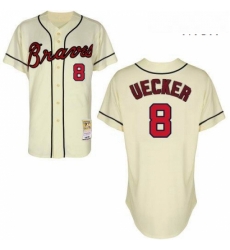 Mens Mitchell and Ness Atlanta Braves 8 Bob Uecker Replica Cream Throwback MLB Jersey Mens Mitchell and Ness Atlanta Braves 8 Bob Uecker Replica Cream Throwback MLB Jersey