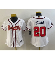Women Atlanta Braves 20 Marcell Ozuna White Gold World Series Champions Program Stitched Women Atlanta Braves 20 Marcell Ozuna White Gold World Series Champions Program Stitched
