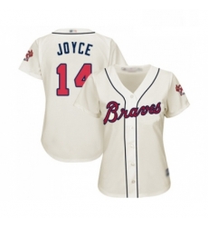 Womens Atlanta Braves 14 Matt Joyce Replica Cream Alternate 2 Cool Base Baseball Jersey Womens Atlanta Braves 14 Matt Joyce Replica Cream Alternate 2 Cool Base Baseball Jersey