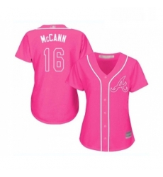 Womens Atlanta Braves 16 Brian McCann Replica Pink Fashion Cool Base Baseball Jersey Womens Atlanta Braves 16 Brian McCann Replica Pink Fashion Cool Base Baseball Jersey