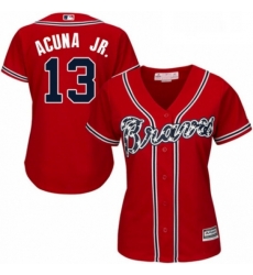 Womens Majestic Atlanta Braves 13 Ronald Acuna Jr Authentic Red Alternate Cool Base MLB Jersey Womens Majestic Atlanta Braves 13 Ronald Acuna Jr Authentic Red Alternate Cool Base MLB Jersey