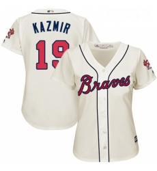 Womens Majestic Atlanta Braves 19 Scott Kazmir Replica Cream Alternate 2 Cool Base MLB Jersey Womens Majestic Atlanta Braves 19 Scott Kazmir Replica Cream Alternate 2 Cool Base MLB Jersey