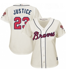 Womens Majestic Atlanta Braves 23 David Justice Replica Cream Alternate 2 Cool Base MLB Jersey Womens Majestic Atlanta Braves 23 David Justice Replica Cream Alternate 2 Cool Base MLB Jersey