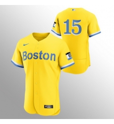 Men Boston Red Sox 15 Dustin Pedroia Men Nike 2021 City Connect Gold Authentic MLB Jersey No Name Men Boston Red Sox 15 Dustin Pedroia Men Nike 2021 City Connect Gold Authentic MLB Jersey No Name