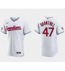Men Cleveland Guardians 47 Cal Quantrill White Flex Base Stitched Jersey Men Cleveland Guardians 47 Cal Quantrill White Flex Base Stitched Jersey
