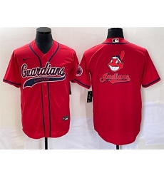 Men Cleveland Guardians Red Team Big Logo With Patch Cool Base Stitched Baseball Jersey Men Cleveland Guardians Red Team Big Logo With Patch Cool Base Stitched Baseball Jersey