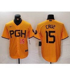 Men Pittsburgh Pirates 15 Oneil Cruz Gold City Connect Stitched Jersey 2 Men Pittsburgh Pirates 15 Oneil Cruz Gold City Connect Stitched Jersey 2