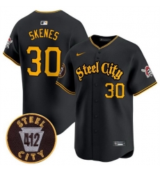 Men Pittsburgh Pirates 30 Paul Skenes Black 412 Patch Vapor Premier Limited Stitched Baseball Jersey Men Pittsburgh Pirates 30 Paul Skenes Black 412 Patch Vapor Premier Limited Stitched Baseball Jersey