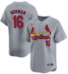 Men St Louis Cardinals 16 Nolan Gorman Grey 2024 Away Limited Stitched Baseball Jersey Men St Louis Cardinals 16 Nolan Gorman Grey 2024 Away Limited Stitched Baseball Jersey
