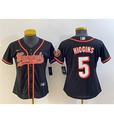 Women Cincinnati Bengals 5 Tee Higgins Black With Patch Cool Base Stitched Baseball Women Cincinnati Bengals 5 Tee Higgins Black With Patch Cool Base Stitched Baseball