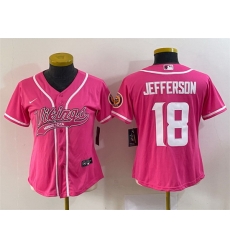 Women Minnesota Vikings 18 Justin Jefferson Pink With Patch Cool Base Stitched Baseball Jersey Run Small Women Minnesota Vikings 18 Justin Jefferson Pink With Patch Cool Base Stitched Baseball Jersey Run Small