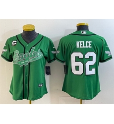 Women Philadelphia Eagles 62 Jason Kelce Green With 4 Star C Patch Cool Base Stitched Baseball Jersey 28Run Small 29 Women Philadelphia Eagles 62 Jason Kelce Green With 4 Star C Patch Cool Base Stitched Baseball Jersey 28Run Small 29