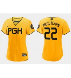 Women Pittsburgh Pirates 22 Andrew McCutchen Gold 2023 City Connect Stitched Jersey Women Pittsburgh Pirates 22 Andrew McCutchen Gold 2023 City Connect Stitched Jersey