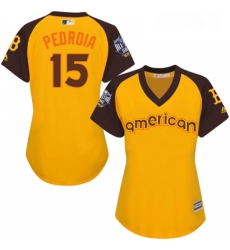 Womens Majestic Boston Red Sox 15 Dustin Pedroia Authentic Yellow 2016 All Star American League BP Cool Base MLB Jersey Womens Majestic Boston Red Sox 15 Dustin Pedroia Authentic Yellow 2016 All Star American League BP Cool Base MLB Jersey