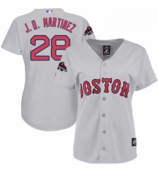Womens Majestic Boston Red Sox 28 J D Martinez Authentic Grey Road 2018 World Series Champions MLB Jerse