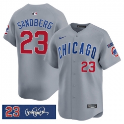 Men Chicago Cubs 23 Ryne Sandberg Gray  27Ryne Sandberg Tribute 27 Vapor Limited V3 Stitched Baseball Jersey