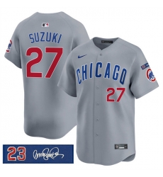 Men Chicago Cubs 27 Seiya Suzuki Gray 27Ryne Sandberg Tribute 27 Vapor Limited V3 Stitched Baseball Jersey Men Chicago Cubs 27 Seiya Suzuki Gray 27Ryne Sandberg Tribute 27 Vapor Limited V3 Stitched Baseball Jersey