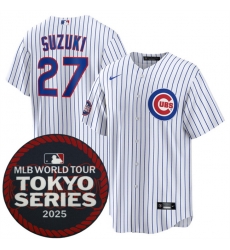 Men Chicago Cubs 27 Seiya Suzuki White 2025 World Tour Tokyo Series Home Stitched Baseball Jersey Men Chicago Cubs 27 Seiya Suzuki White 2025 World Tour Tokyo Series Home Stitched Baseball Jersey