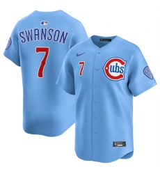 Men Chicago Cubs 7 Dansby Swanson Blue 2024 25 2nd Alternate Limited Stitched Baseball Jersey Men Chicago Cubs 7 Dansby Swanson Blue 2024 25 2nd Alternate Limited Stitched Baseball Jersey