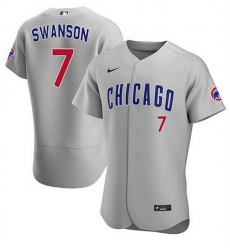 Men Chicago Cubs 7 Dansby Swanson Grey Flex Base Stitched Baseball Jersey Men Chicago Cubs 7 Dansby Swanson Grey Flex Base Stitched Baseball Jersey