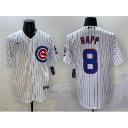 Men Chicago Cubs 8 Ian Happ White Cool Base Stitched Baseball Jersey