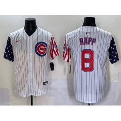 Men Chicago Cubs 8 Ian Happ White Pinstripe 2025 Independence Day Vapor Premier Limited Stitched Baseball Jersey