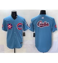 Men Chicago Cubs Team Big Logo Blue 2025 Tokyo Series 2nd Alternate Limited Stitched Baseball Jersey Men Chicago Cubs Team Big Logo Blue 2025 Tokyo Series 2nd Alternate Limited Stitched Baseball Jersey