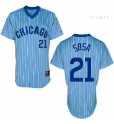 Mens Majestic Chicago Cubs 21 Sammy Sosa Authentic BlueWhite Strip Cooperstown Throwback MLB Jersey Mens Majestic Chicago Cubs 21 Sammy Sosa Authentic BlueWhite Strip Cooperstown Throwback MLB Jersey