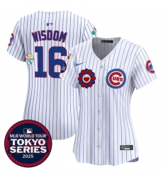 Women Chicago Cubs 16 Patrick Wisdom White 2025 Tokyo Series Limited Stitched Baseball Jersey Women Chicago Cubs 16 Patrick Wisdom White 2025 Tokyo Series Limited Stitched Baseball Jersey