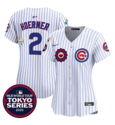 Women Chicago Cubs 2 Nico Hoerner White 2025 Tokyo Series Limited Stitched Baseball Jersey Women Chicago Cubs 2 Nico Hoerner White 2025 Tokyo Series Limited Stitched Baseball Jersey