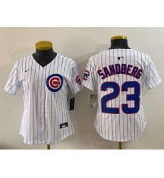 Women Chicago Cubs 23 Ryne Sandberg White Home Limited Stitched Jersey